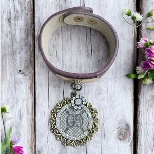 Leather Bracelet with Vintage Style Rhinestone Charm